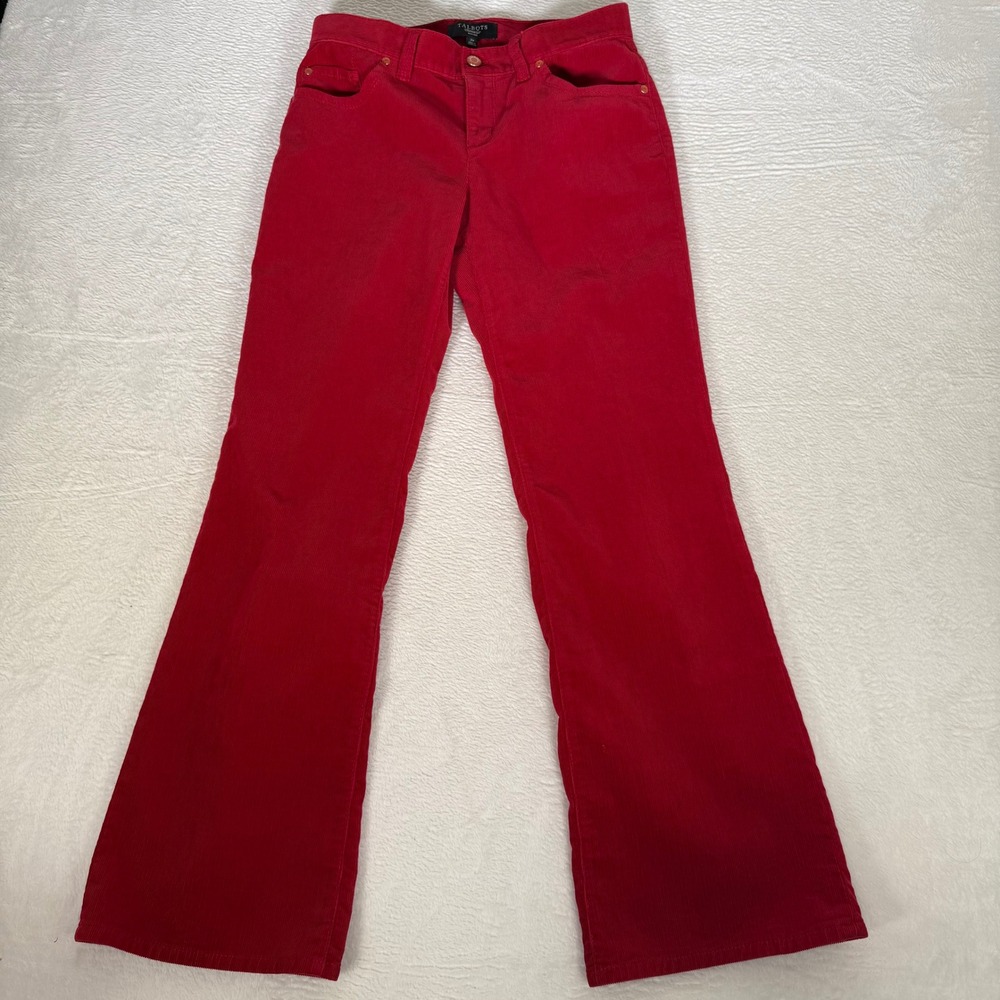 Talbots Petites 2P Red Corduroy Pants Flare Bootcut Fine Wale Textured Retro